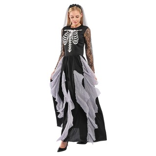 Trang phục cô dâu sọ cho phụ nữ Nữ Halloween Skull Cosplay Trang phục tiệc fancy với ban nhạc tóc