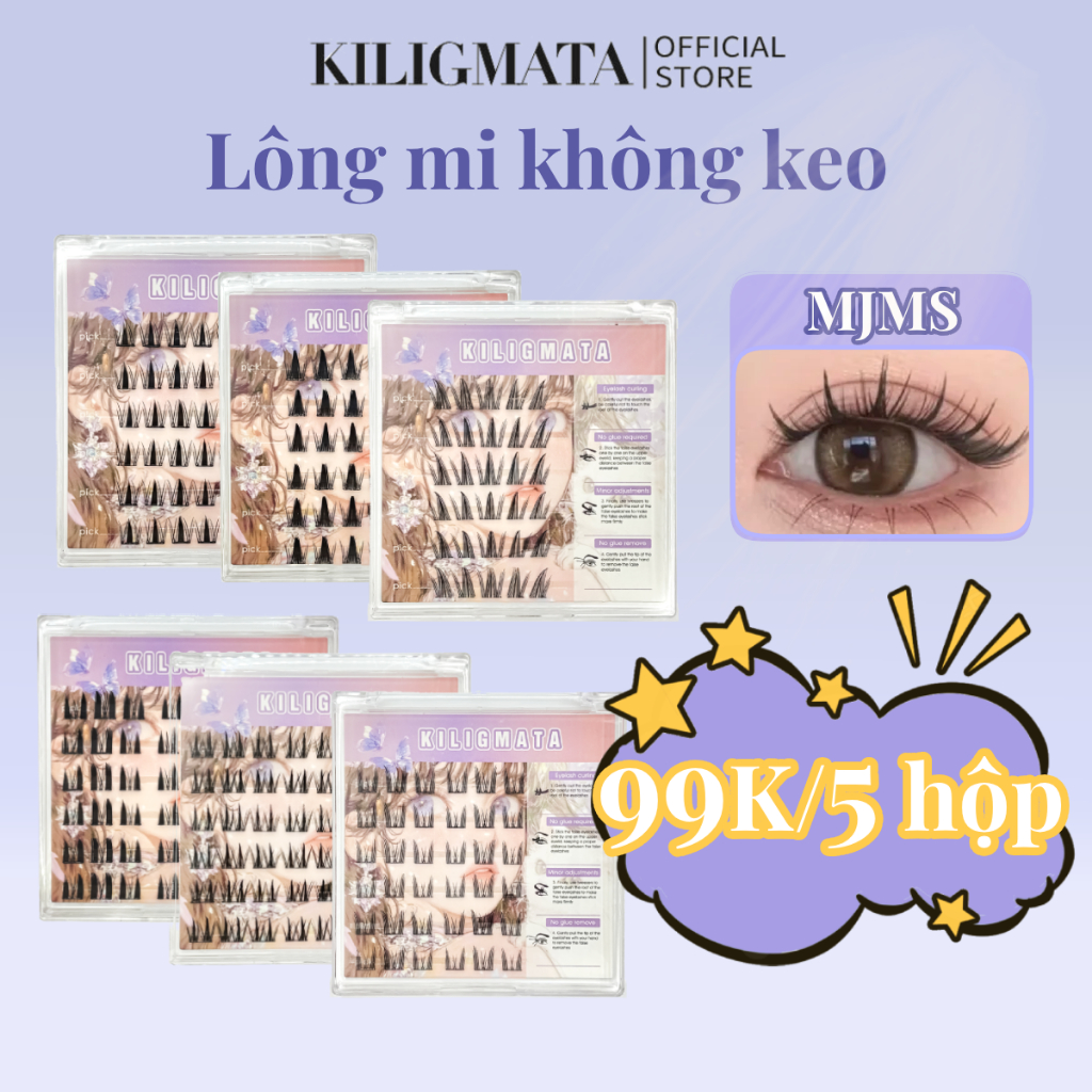 Bộ mở rộng mi không keo KILIGMATA kèm nhíp 6 hàng mi giả tự dính dày tự nhiên, mềm mại, DIY không cần keo
