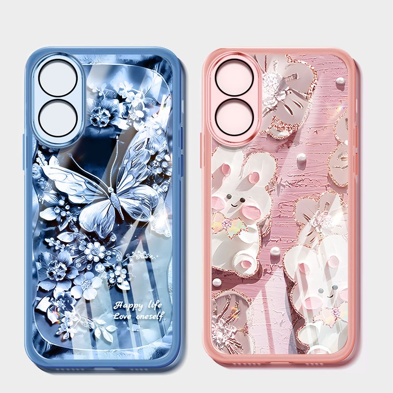 Vỏ YBD Cho OPPO A78 4G 5G A79 A38 A18 A58 A60 A1X A2X A2 5G Tranh Sơn Dầu Động Vật Và Ngọc Trai Bướm Vỏ Điện Thoại