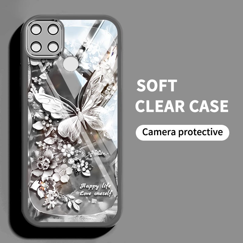 Vỏ YBD Cho Realme C12 C15 C25 C25S Realme Narzo 20 30A Tranh Sơn Dầu Động Vật Và Ngọc Trai Bướm Vỏ Điện Thoại