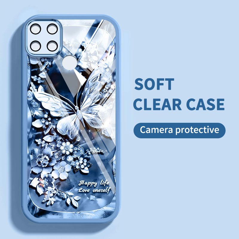 Vỏ YBD Cho Realme C12 C15 C25 C25S Realme Narzo 20 30A Tranh Sơn Dầu Động Vật Và Ngọc Trai Bướm Vỏ Điện Thoại