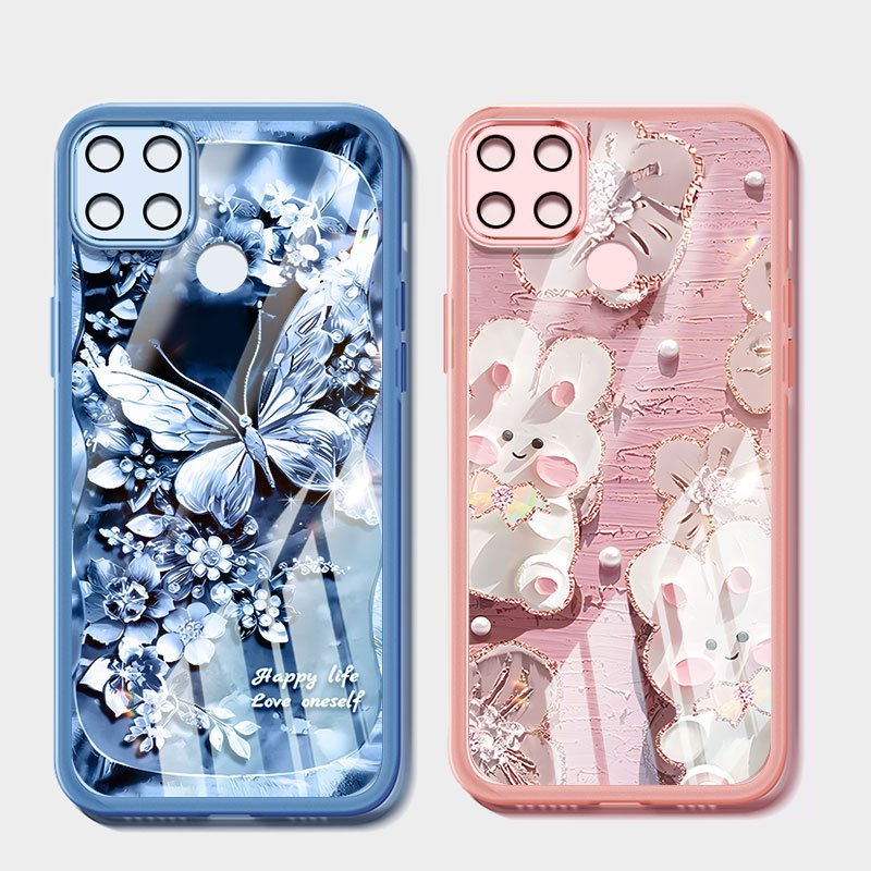 Vỏ YBD Cho Realme C12 C15 C25 C25S Realme Narzo 20 30A Tranh Sơn Dầu Động Vật Và Ngọc Trai Bướm Vỏ Điện Thoại