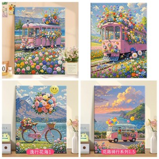 MOZI ✨40 * 50cm / 30 * 40cm canvas painting tranh tô màu theo số Xe Lửa Phong Cảnh Kỹ Thuật Số Tranh Sơn Dầu Tự Làm Đầy tranh sơn dầu số hoá bộ tô màu theo sốtranh số hoá anime