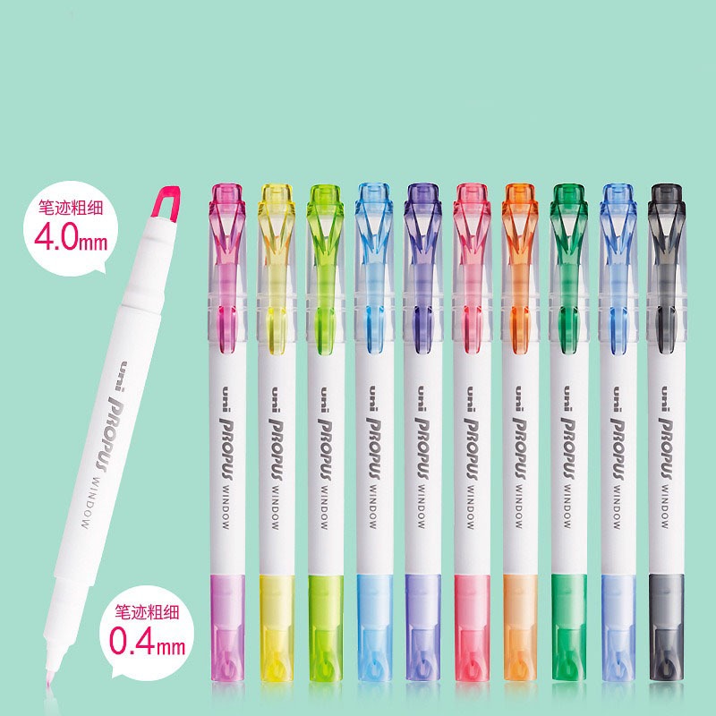 UNI PUS-103T highlighter hai đầu, bút sơn trắng, bút cửa sổ, bút nhiều màu cho tài khoản tay