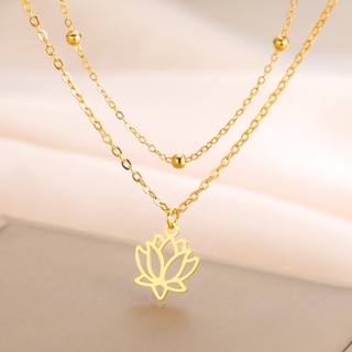 Vòng cổ mặt dây chuyền hoa sen thanh lịch, làm từ thép titan