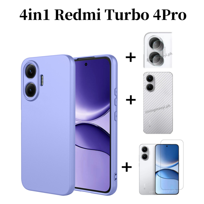 4in1 Dành Cho Redmi Turbo 4Pro Giả Silicon Lỏng Lỏng Vỏ Điện Thoại Di Động Redmi Turbo4 Turbo3 Kính Cường Lực Và Ống Kính Phim Và Mặt Sau