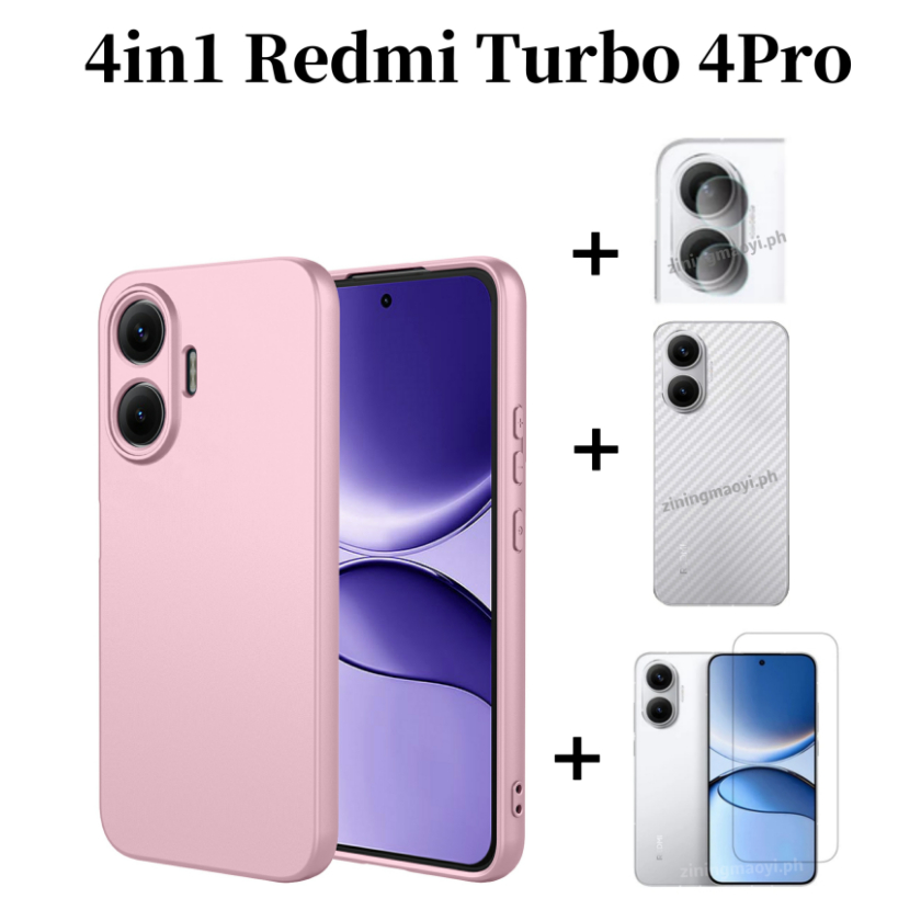 4in1 Dành Cho Redmi Turbo 4Pro Giả Silicon Lỏng Lỏng Vỏ Điện Thoại Di Động Redmi Turbo4 Turbo3 Kính Cường Lực Và Ống Kính Phim Và Mặt Sau