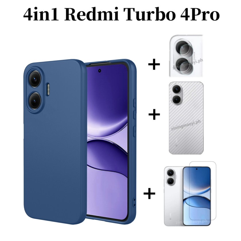 4in1 Dành Cho Redmi Turbo 4Pro Giả Silicon Lỏng Lỏng Vỏ Điện Thoại Di Động Redmi Turbo4 Turbo3 Kính Cường Lực Và Ống Kính Phim Và Mặt Sau