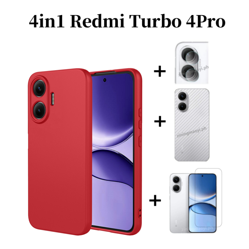 4in1 Dành Cho Redmi Turbo 4Pro Giả Silicon Lỏng Lỏng Vỏ Điện Thoại Di Động Redmi Turbo4 Turbo3 Kính Cường Lực Và Ống Kính Phim Và Mặt Sau