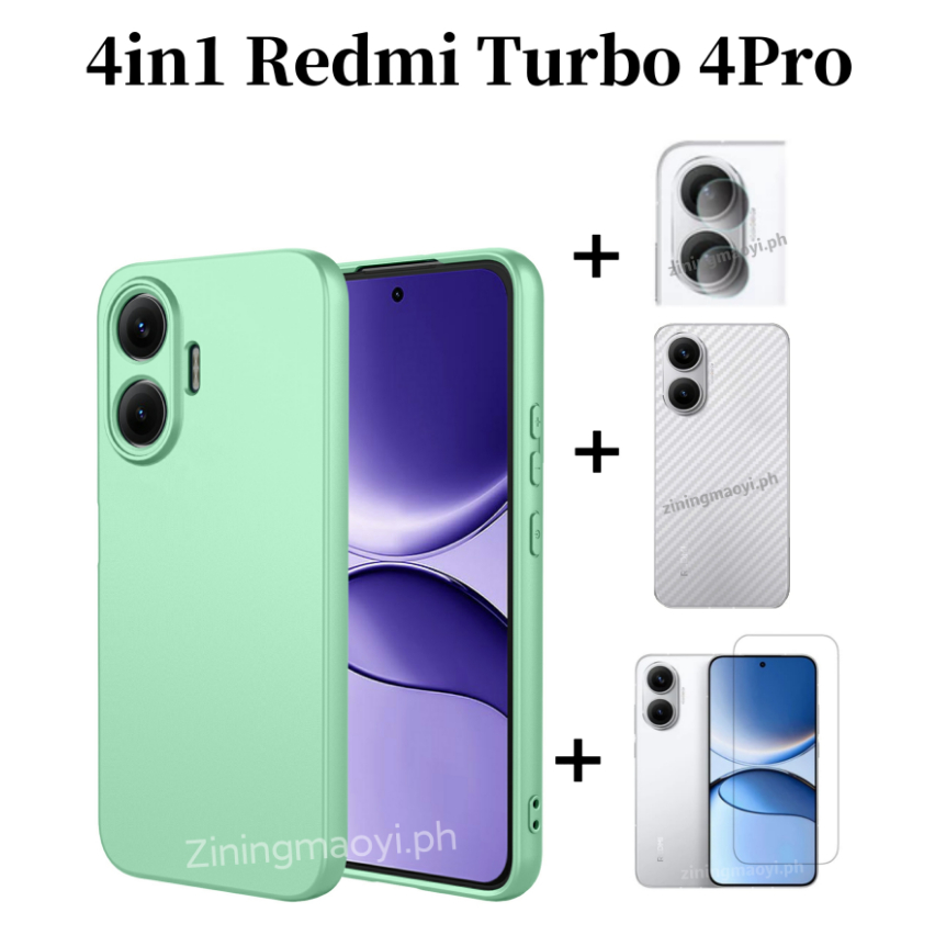 4in1 Dành Cho Redmi Turbo 4Pro Giả Silicon Lỏng Lỏng Vỏ Điện Thoại Di Động Redmi Turbo4 Turbo3 Kính Cường Lực Và Ống Kính Phim Và Mặt Sau