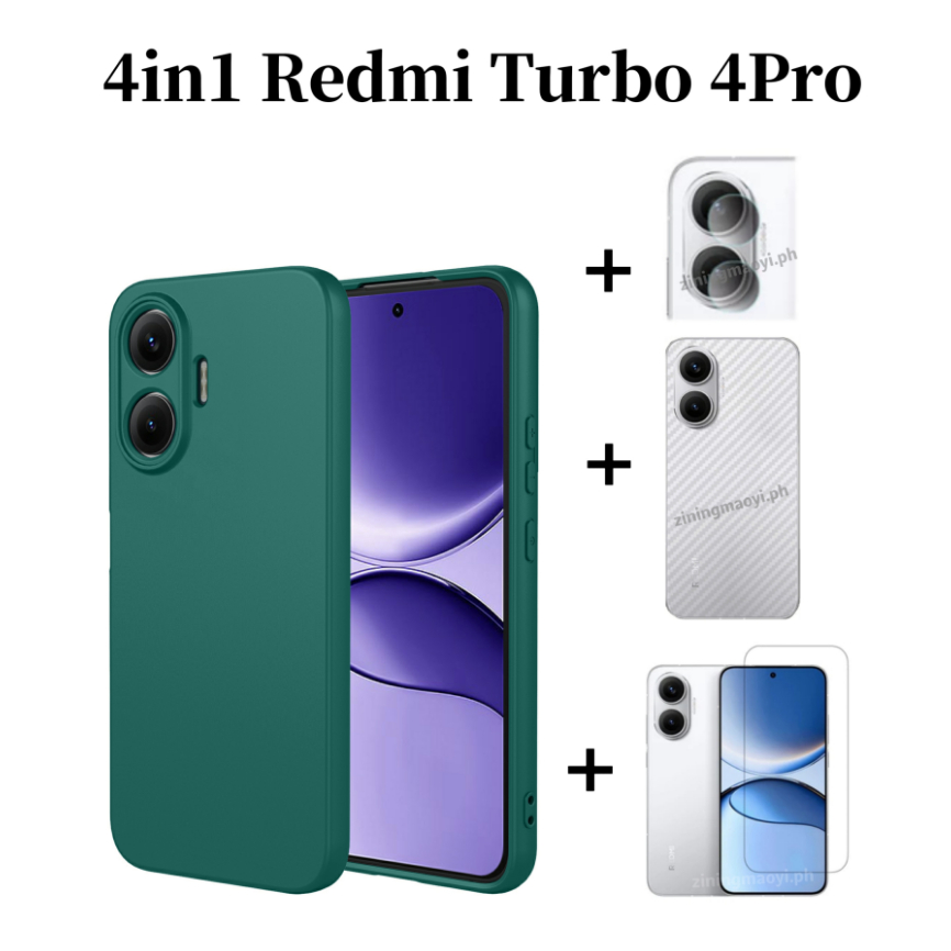 4in1 Dành Cho Redmi Turbo 4Pro Giả Silicon Lỏng Lỏng Vỏ Điện Thoại Di Động Redmi Turbo4 Turbo3 Kính Cường Lực Và Ống Kính Phim Và Mặt Sau
