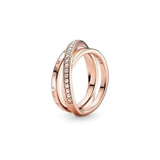 [Sản phẩm mới 2025] Nhẫn kim cương ba vòng đan xen khảm khảm S925 Nhẫn nhiều vòng vàng hồng