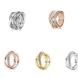 [Sản phẩm mới 2025] Nhẫn kim cương ba vòng đan xen khảm khảm S925 Nhẫn nhiều vòng vàng hồng