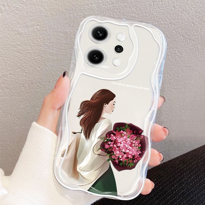 Ốp Điện Thoại YBD Cho OPPO A6 Pro F31 5G Reno 14 Pro Reno 13 Pro Reno 13F 4G 5G Mặt Sau Cô Gái Cầm Hoa