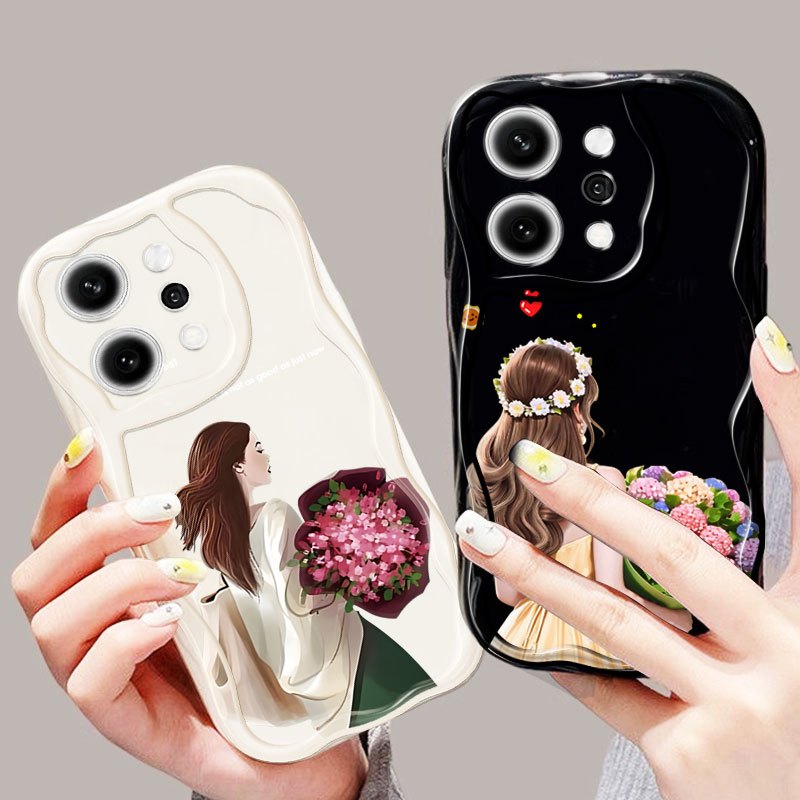 Ốp Điện Thoại YBD Cho OPPO A6 Pro F31 5G Reno 14 Pro Reno 13 Pro Reno 13F 4G 5G Mặt Sau Cô Gái Cầm Hoa