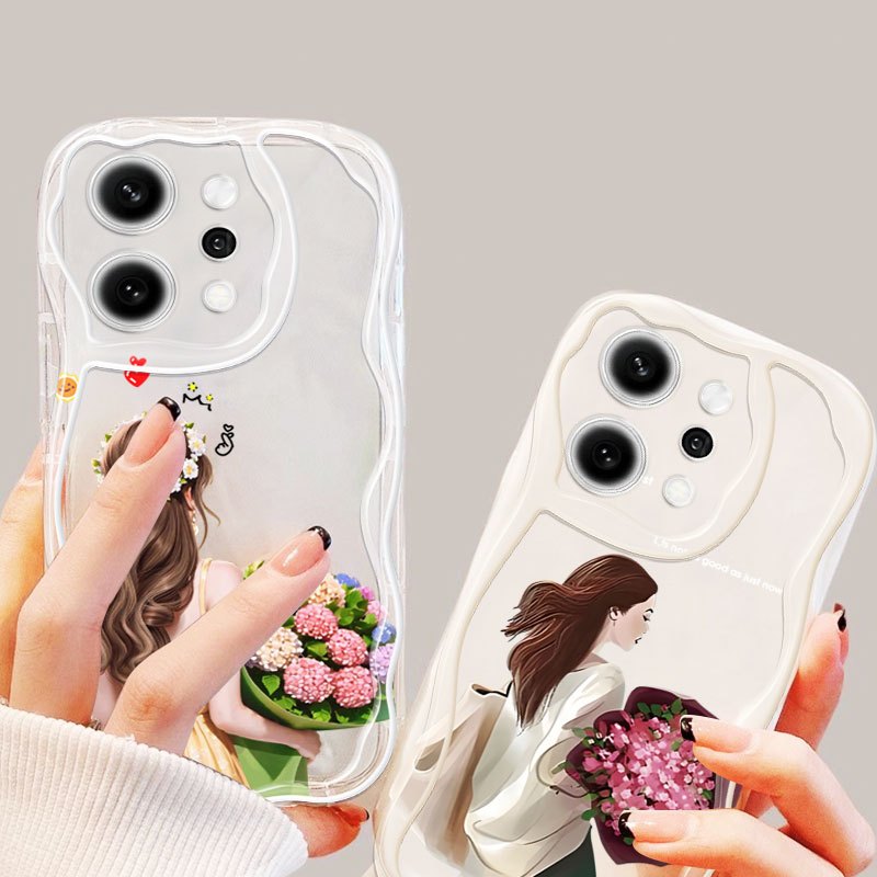 Ốp Điện Thoại YBD Cho OPPO A6 Pro F31 5G Reno 14 Pro Reno 13 Pro Reno 13F 4G 5G Mặt Sau Cô Gái Cầm Hoa
