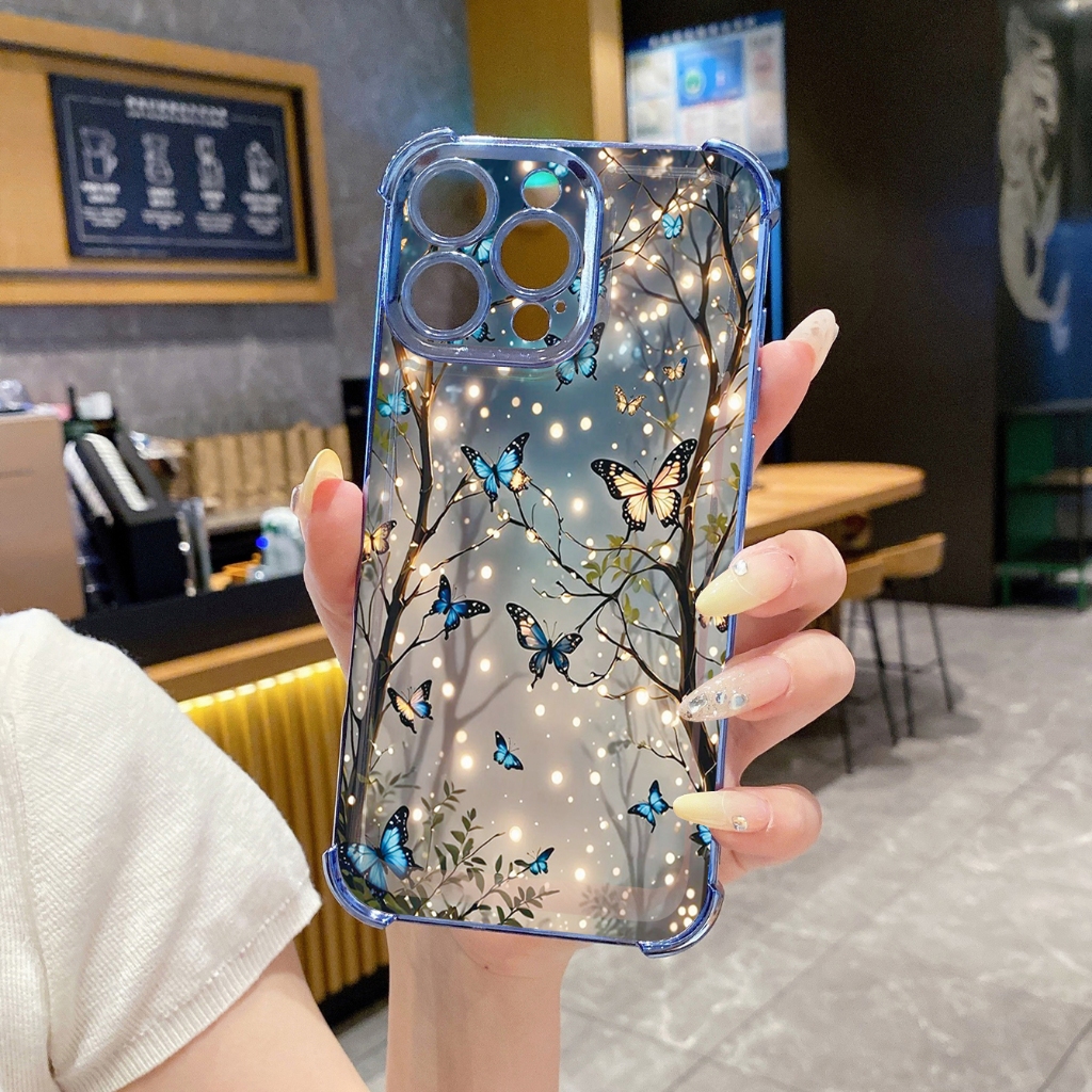 Cho iPhone 16 15 Pro Max 14 Plus 13 12 11 XR 8 7 SE 2022 XS Hoa Bướm Trong Suốt Mạ Ốp Lưng Chống Rơi