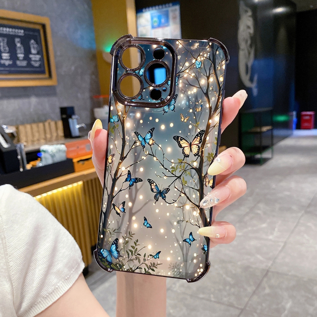 Cho iPhone 16 15 Pro Max 14 Plus 13 12 11 XR 8 7 SE 2022 XS Hoa Bướm Trong Suốt Mạ Ốp Lưng Chống Rơi