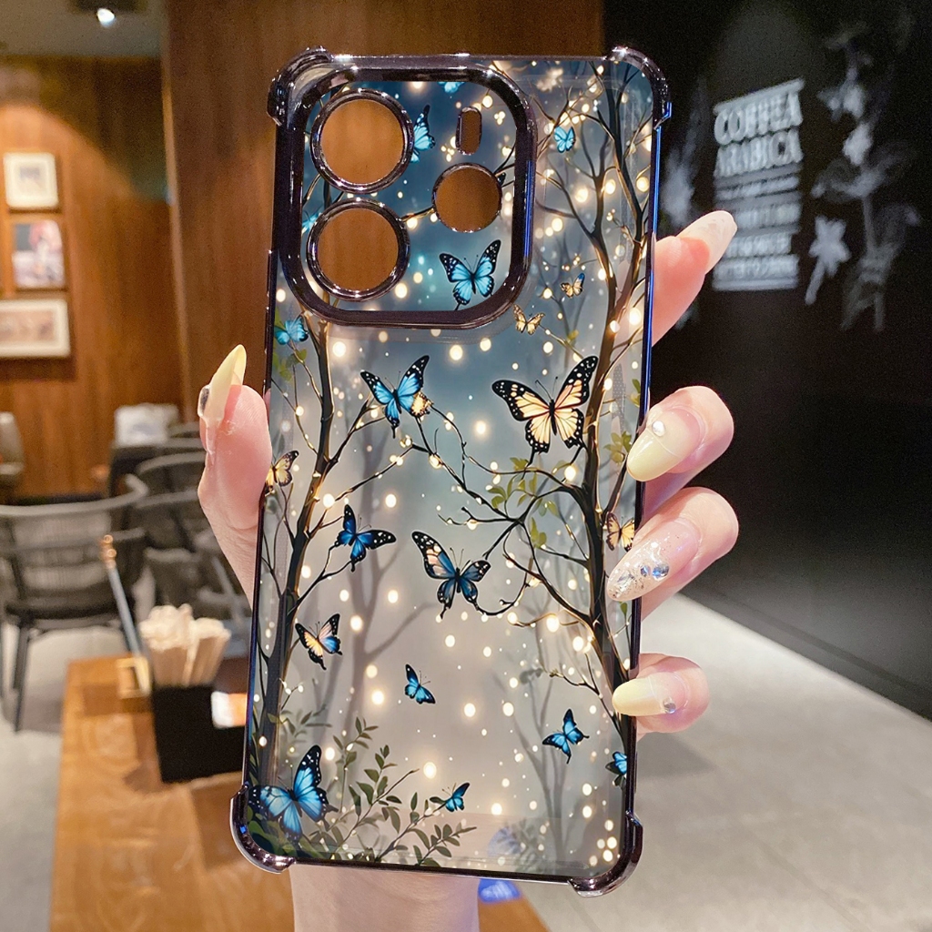 Dành Cho Xiaomi Redmi Note 14 13 Pro 5G 4G 12 13C 14C Hoa Bướm Trong Suốt Mạ Ốp Lưng Chống Rơi