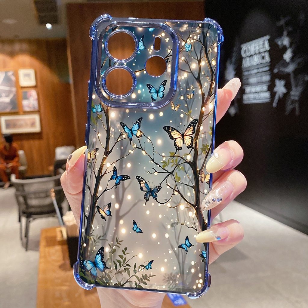 Dành Cho Xiaomi Redmi Note 14 13 Pro 5G 4G 12 13C 14C Hoa Bướm Trong Suốt Mạ Ốp Lưng Chống Rơi