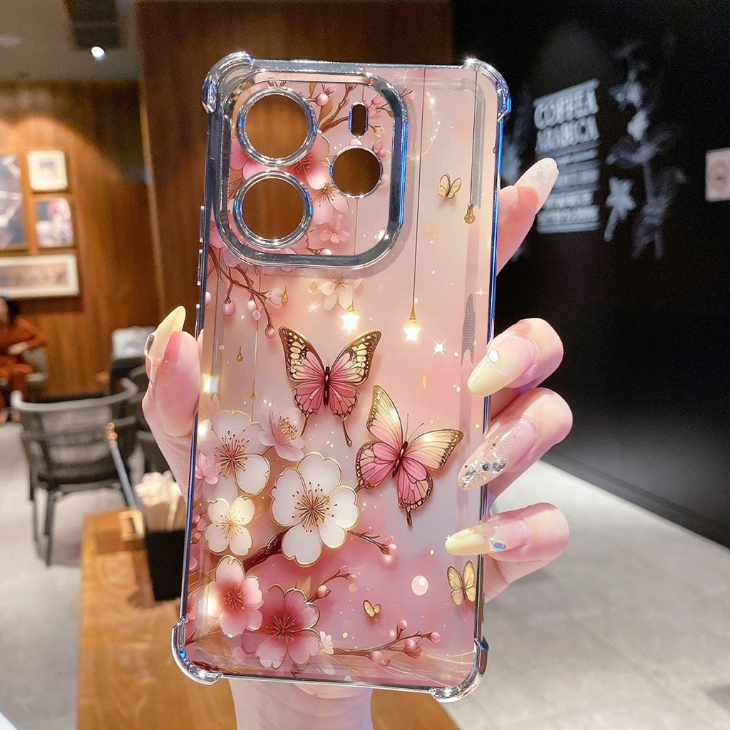 Dành Cho Xiaomi Redmi Note 14 13 Pro 5G 4G 12 13C 14C Hoa Bướm Trong Suốt Mạ Ốp Lưng Chống Rơi