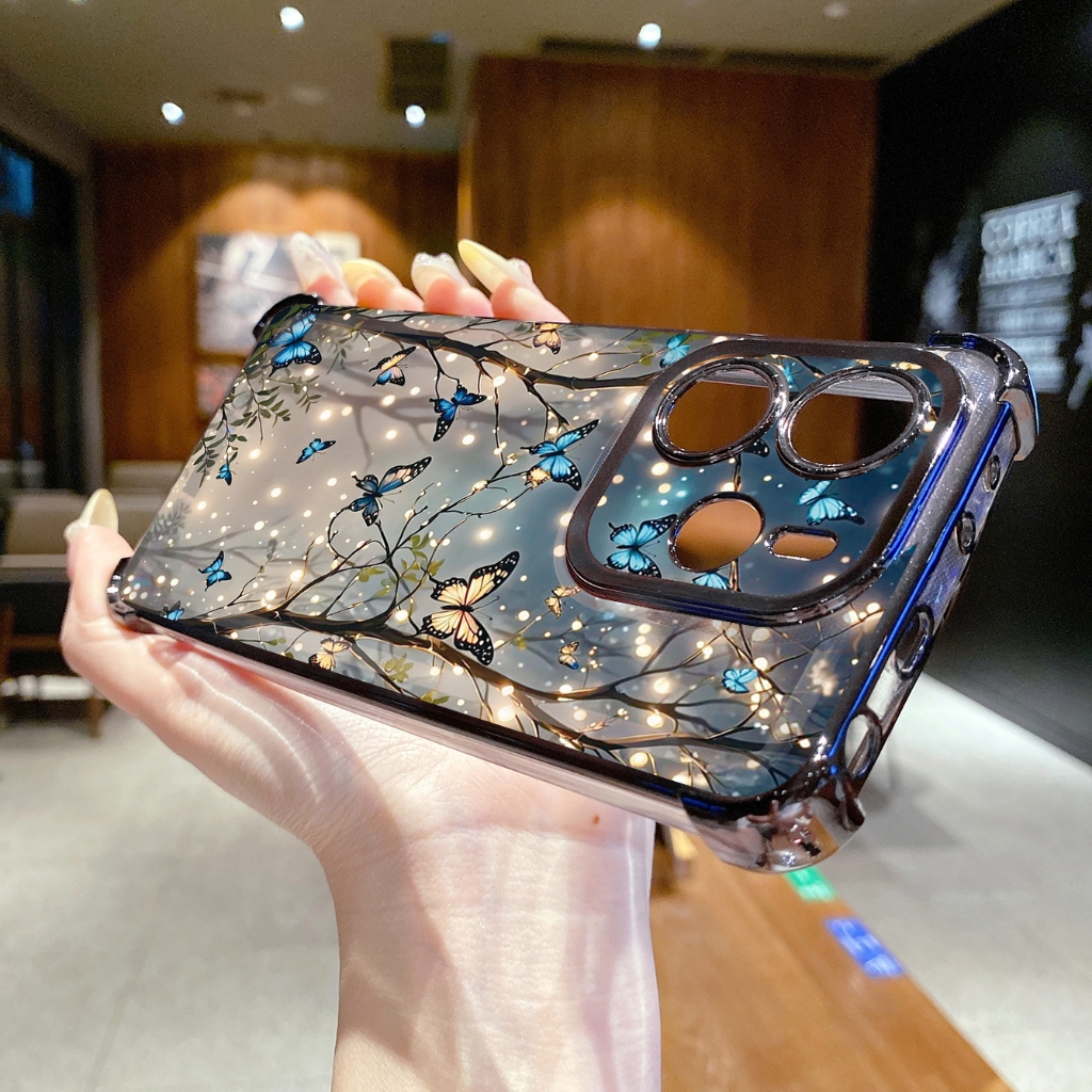 Dành Cho Xiaomi Redmi Note 14 13 Pro 5G 4G 12 13C 14C Hoa Bướm Trong Suốt Mạ Ốp Lưng Chống Rơi