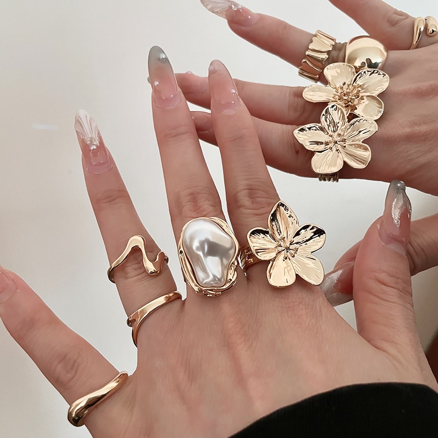 [Jewbeauty] Nhẫn mở hạt đậu hoa không đều dát kim cương thời trang Châu Âu và Mỹ Nhẫn ngón trỏ trang sức tay