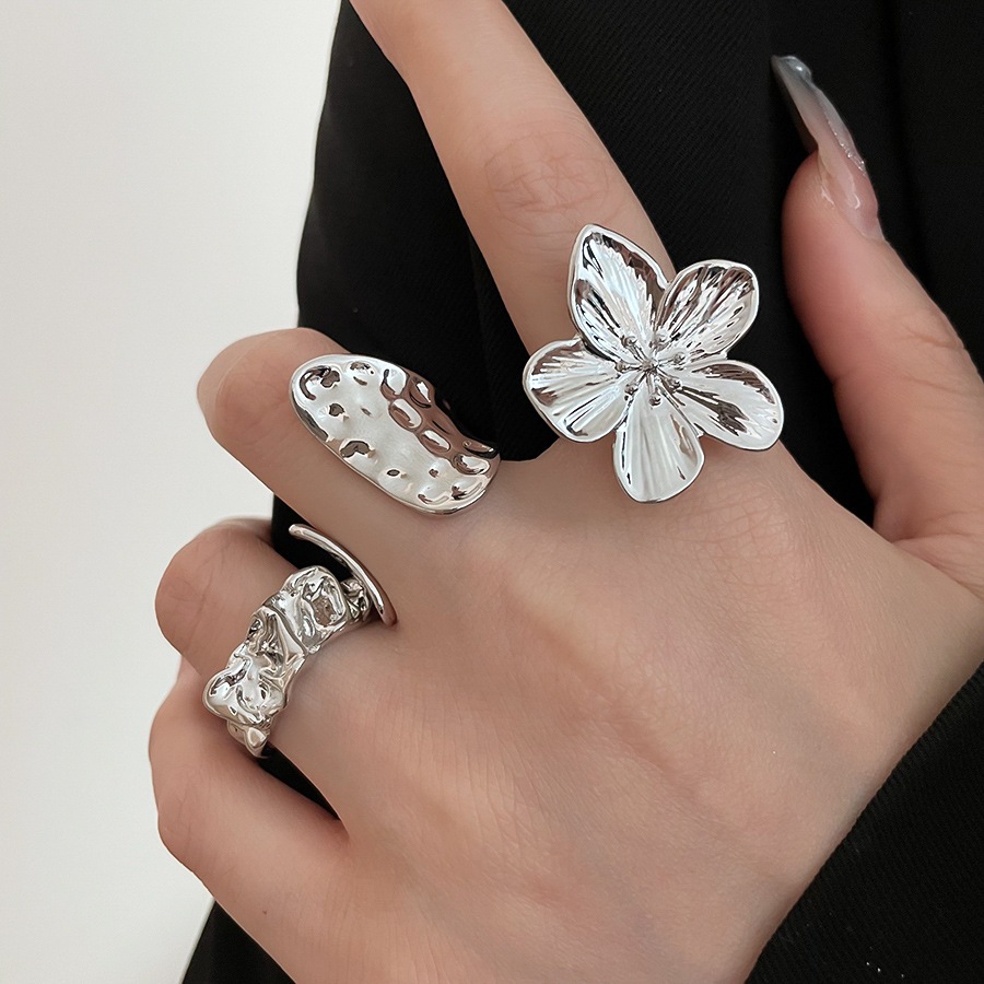 [Jewbeauty] Nhẫn mở hạt đậu hoa không đều dát kim cương thời trang Châu Âu và Mỹ Nhẫn ngón trỏ trang sức tay