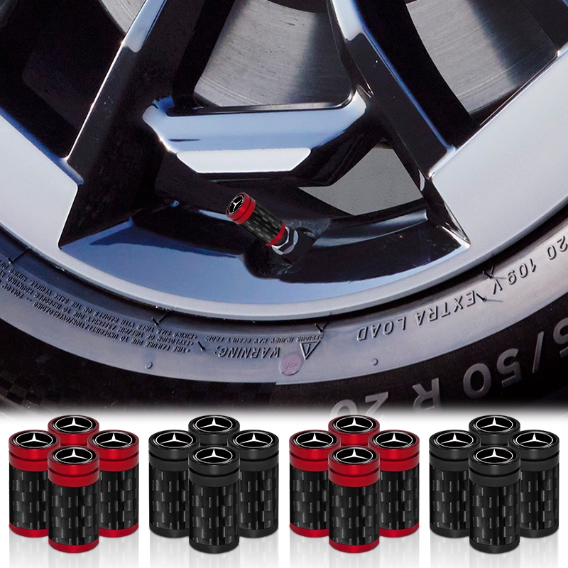 4 Lốp Xe Ô Tô Thân Van Mũ Sợi Carbon Lốp Xe Chống Bụi Mũ Cho Xe Mercedes Benz Class W212 W211 W210 W203 W204 W205 CLA GLK CLS A C