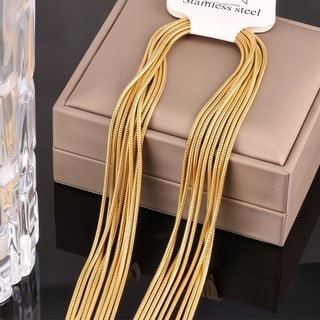 Hàng có sẵn! Dây chuyền rắn bằng thép không gỉ chống thấm nước mạ vàng 18K với chuỗi đuôi có thể điều chỉnh