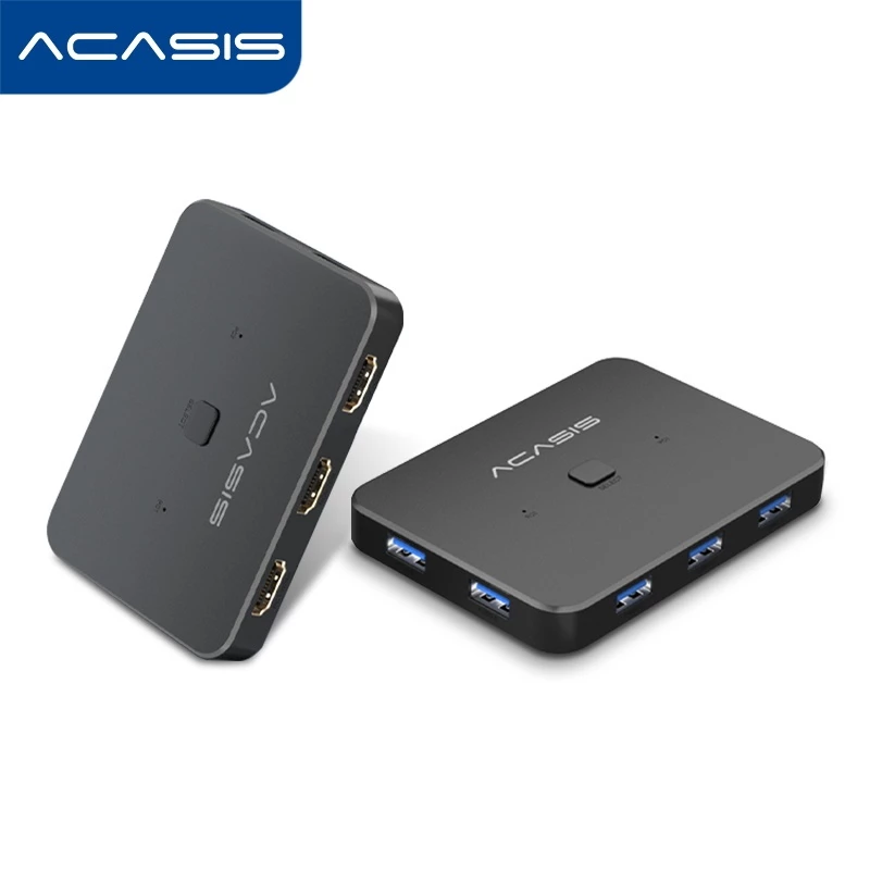 Acasis usb hdmi kvm switch 2 in 1 out 4k60hz hdmi switcher and extended usb3.0 hub manual sharing bo