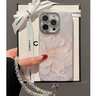 Phim bảo vệ ống kính lấp lánh Laser Hoa hồng Pha lê Wrsit Đính cườm Dây chuyền điện thoại cho iPhone 16Promax 16Plus 12 13 14 15 Pro Max 11 Vỏ điện thoại di động nữ tính ngọt ngào