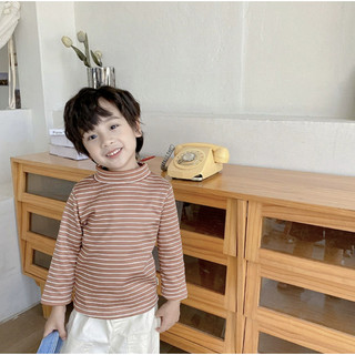 (1-8Y) Màu Sắc Sọc Áo Sơ Mi Hoa Trẻ Em Bé Gái Áo Cổ Rùa Trẻ Em Bé Gái Dài Tay Áo Cotton Thường Ngày