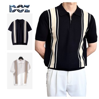 DICHUANGZHE Áo Sơ Mi Polo Tay Ngắn Dệt Kim Nhẹ Trưởng Thành Sọc Rời Top