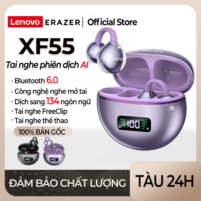 ERAZER XF55 Tai Nghe Phiên Dịch AI tai nghe bluetooth 6.0 Dịch 134 ngôn ngữ Tai nghe kẹp Dịch thông minh theo thời gian thực Bluetooth không dây Có màn hình LED Âm thanh nổi HiFi không dây dẫn truyền qua xương Có micrô