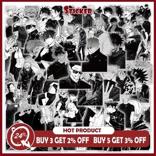 63 Chiếc Đen Trắng Jujutsu Kaisen Anime Miếng Dán DIY Laptop Điện Thoại Chống Thấm Nước Trong Suốt PET Miếng Dán
