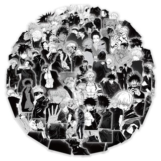 63 Chiếc Đen Trắng Jujutsu Kaisen Anime Miếng Dán DIY Laptop Điện Thoại Chống Thấm Nước Trong Suốt PET Miếng Dán