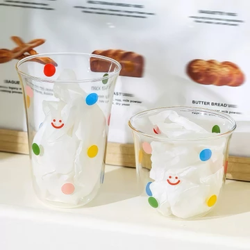 🍎 300 / 380ml Chấm Bi Nụ Cười Cốc Thủy Tinh Cao Matcha Cốc Cà Phê Sữa Nước ép Cốc Thủy Tinh Latte Dễ Thương Cốc Thủy Tinh Borosilicate Ngắn Cốc Espresso Matcha Latte Cốc Uống Nước Cà Phê Ly Thủy Tinh 