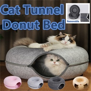 Đường hầm cho mèo, Nơi ẩn náu cho mèo trong nhà Donut, Giường hầm cho mèo, Giường hầm đồ chơi mềm có thể giặt đa chức năng có thể giặt được cho nhiều mèo và mèo lớn