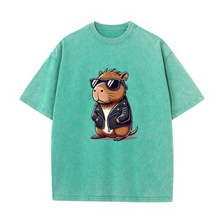 Mát Capybara Động Vật Dễ Thương Đồ Họa Áo Sơ Mi Đường Phố Cao Cấp Xu Hướng Thời Trang Áo Thun Tay Ngắn Nam Nữ Rửa Vintage Áo Thun Cotton Rời