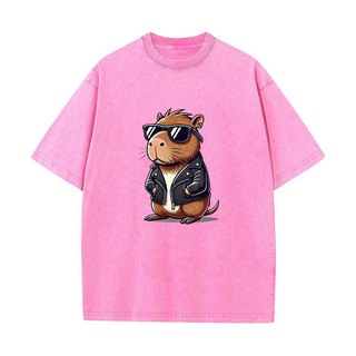 Mát Capybara Động Vật Dễ Thương Đồ Họa Áo Sơ Mi Đường Phố Cao Cấp Xu Hướng Thời Trang Áo Thun Tay Ngắn Nam Nữ Rửa Vintage Áo Thun Cotton Rời