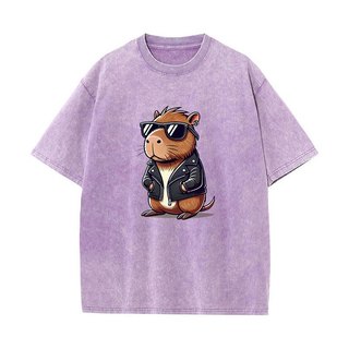 Mát Capybara Động Vật Dễ Thương Đồ Họa Áo Sơ Mi Đường Phố Cao Cấp Xu Hướng Thời Trang Áo Thun Tay Ngắn Nam Nữ Rửa Vintage Áo Thun Cotton Rời