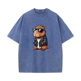 Mát Capybara Động Vật Dễ Thương Đồ Họa Áo Sơ Mi Đường Phố Cao Cấp Xu Hướng Thời Trang Áo Thun Tay Ngắn Nam Nữ Rửa Vintage Áo Thun Cotton Rời