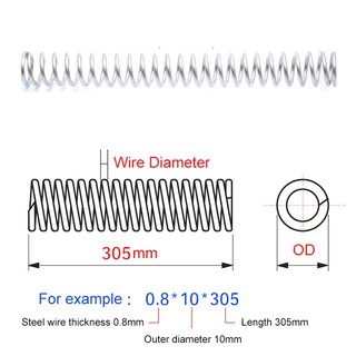 1 Chiều Dài 305mm Thép Không Gỉ 304 Nén Lò Xo Trở Lại Lò Xo Dây Thép Đường Kính0.3-1.6mm Đường Kính Ngoài 4-20mm