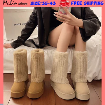 [Ms.LIN] Size 35-43, Giày Nữ Size Lớn, Giày Bốt Tuyết Đế Dày Và Lông Cừu, Giày Bốt Mắt Cá Chân Nữ, Bốt Nữ, Mùa Đông Nữ