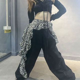 Váy Mini ren ASDFGER, váy xù buộc dây không均等的豹纹，透视Harajuku Y2K褶皱连衣裙