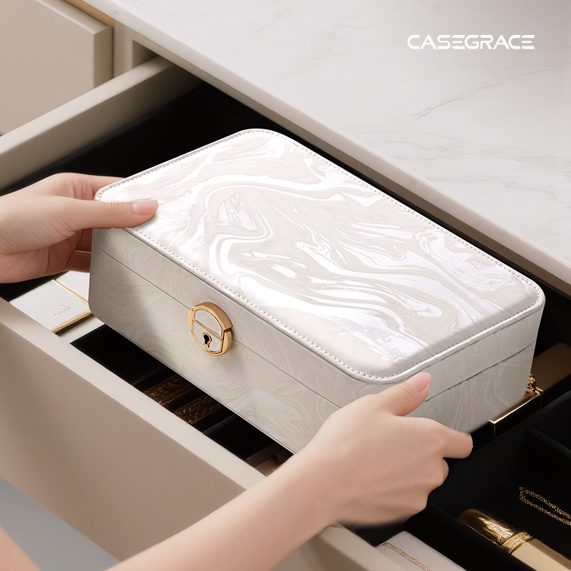 Hộp đựng đồ trang sức CASEGRACE có khóa và chìa khóa Hộp đựng đồ trang sức lớn 2 lớp Khay đựng đồ trang sức có thể tháo rời cho vòng cổ Bông tai Vòng tay Hộp lưu trữ