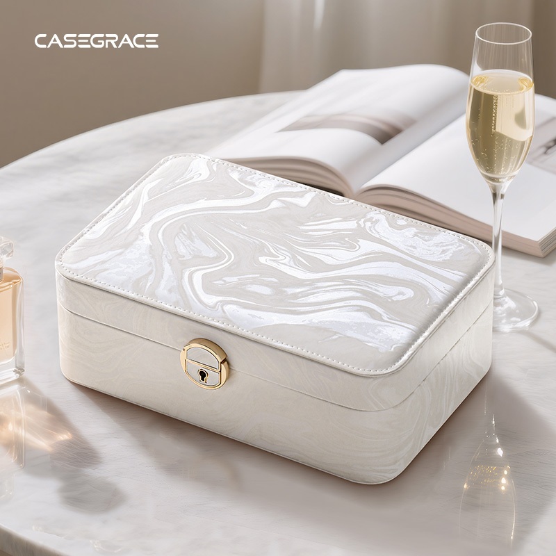 Hộp đựng đồ trang sức CASEGRACE có khóa và chìa khóa Hộp đựng đồ trang sức lớn 2 lớp Khay đựng đồ trang sức có thể tháo rời cho vòng cổ Bông tai Vòng tay Hộp lưu trữ