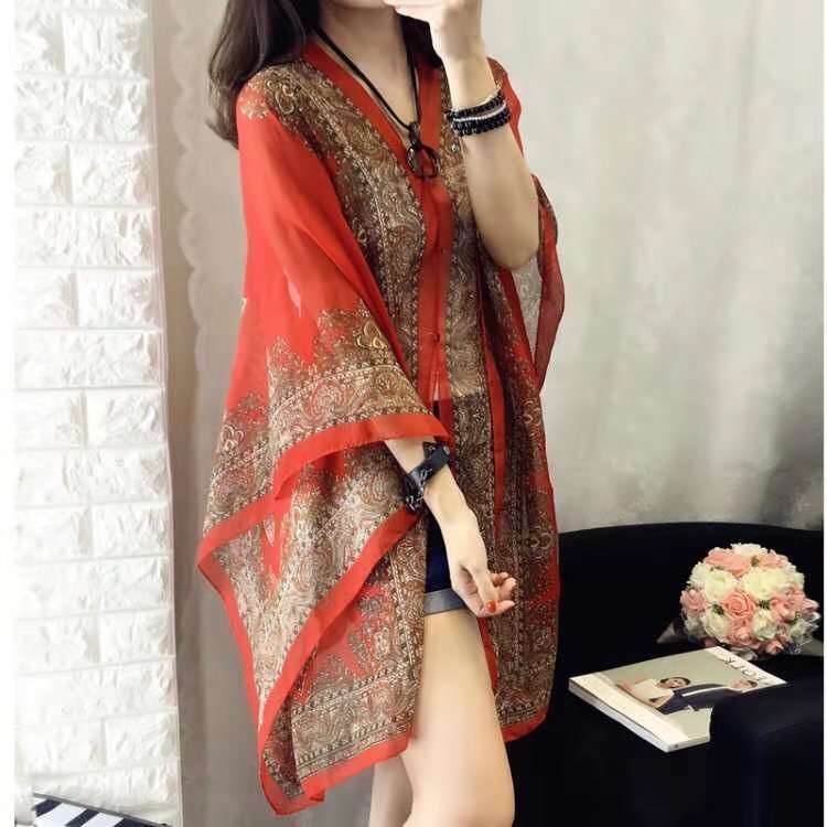 Cminyp Mùa Hè Chống Nắng Voan In Khăn Khăn Choàng Polyester Cho Nữ Đi Biển Lụa Biến Trang Trí Khăn Choàng Vinh Quang
