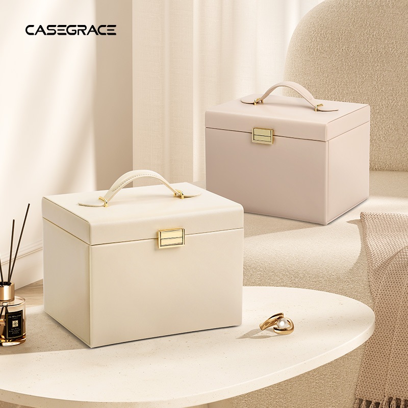 CASEGRACE Hộp Trang Sức 4 Tầng, 3 Ngăn Kéo, Tay Cầm, Có Gương, Du Lịch, Bảo Quản Bông Tai, Vòng Cổ, Nhẫn, Hộp Quà Tặng